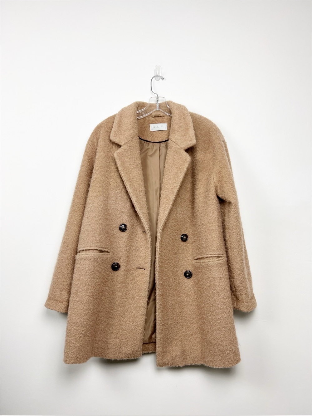 A.L.C. Womens Double-Breasted Teddy Coat in Camel M